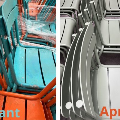 Avant/après la rénovation complète de chaises en métal