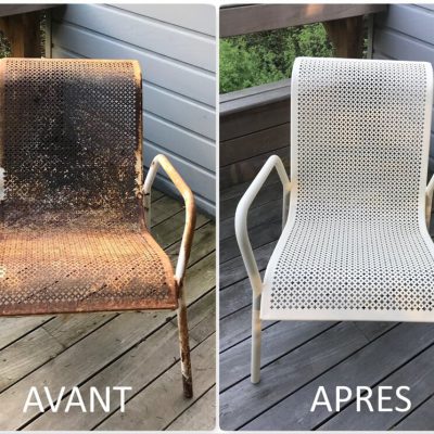 Thermolaquage fauteuil métal avant après à Lyon - SOLYAP